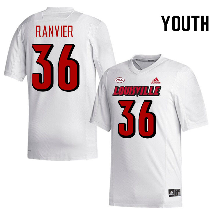 Youth #36 Cooper Ranvier Louisville Cardinals College Football Jerseys Stitched-White